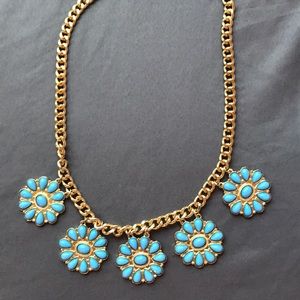 Blue coin flower statement necklace